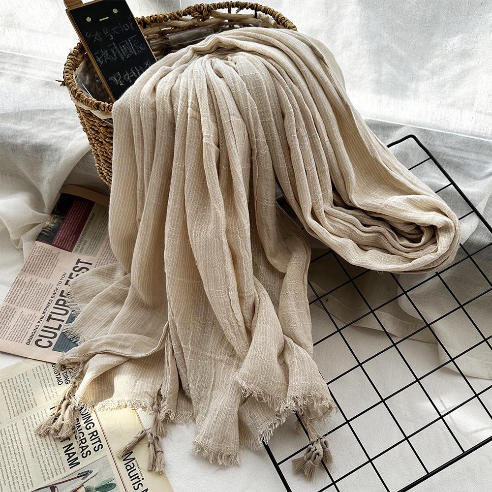 Japanese & Korean Style Autumn/Winter Unisex Striped Scarf In Cotton, Linen & Silk