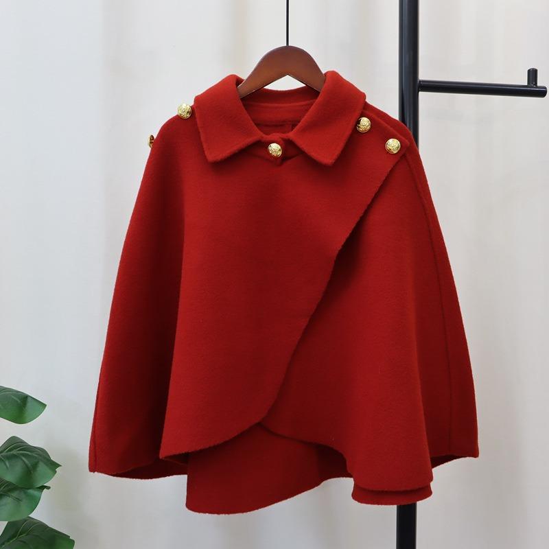 Autumn and Winter New Loose Temperament Design Sense Knitted Double-sided Nylon Coat Cape Advanced Sense Thin Shawl Women