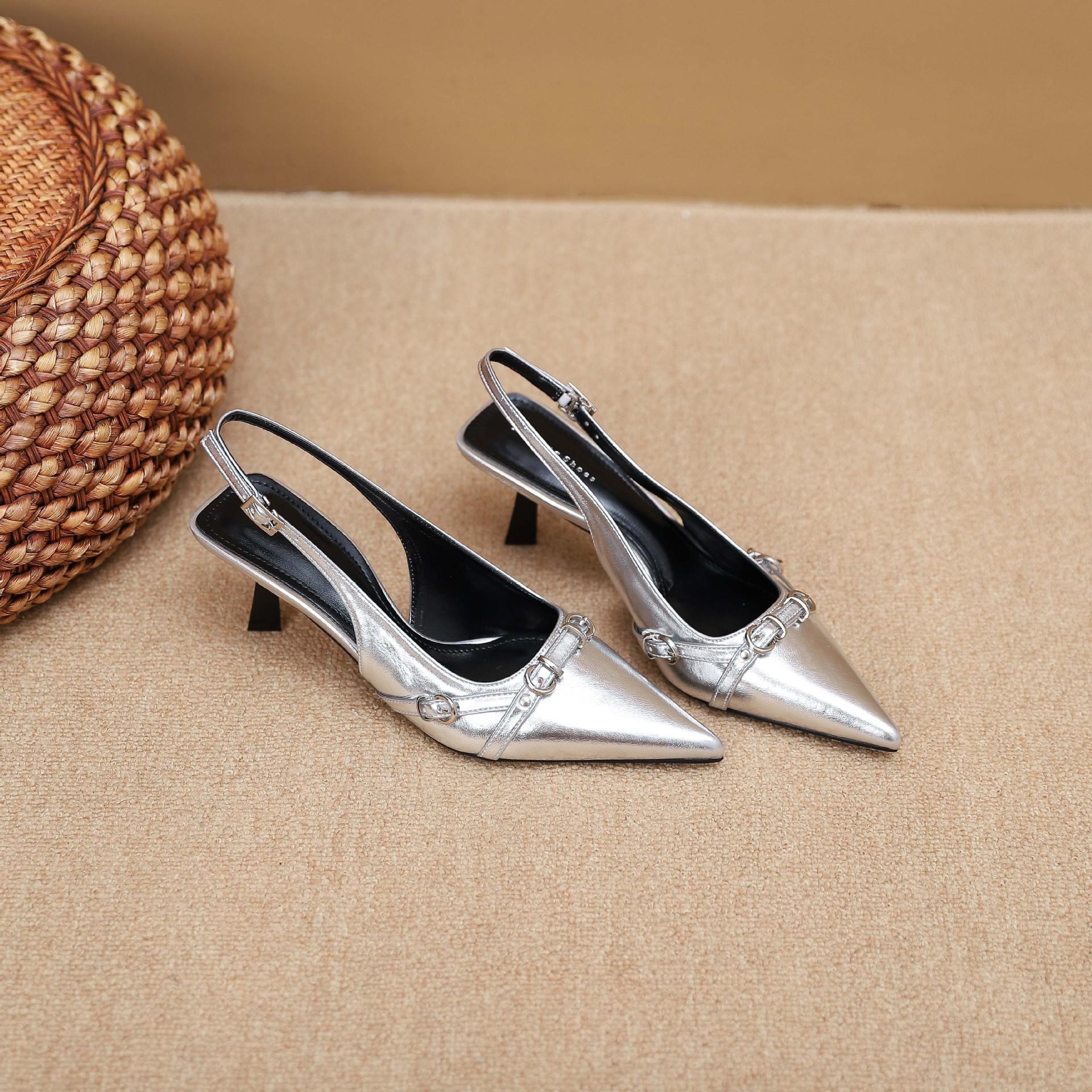 

MT-7 Xiaoxiangfeng bag head thin heel single shoes women s new belt decorative pointed empty high heels single shoes women 40 серебряный