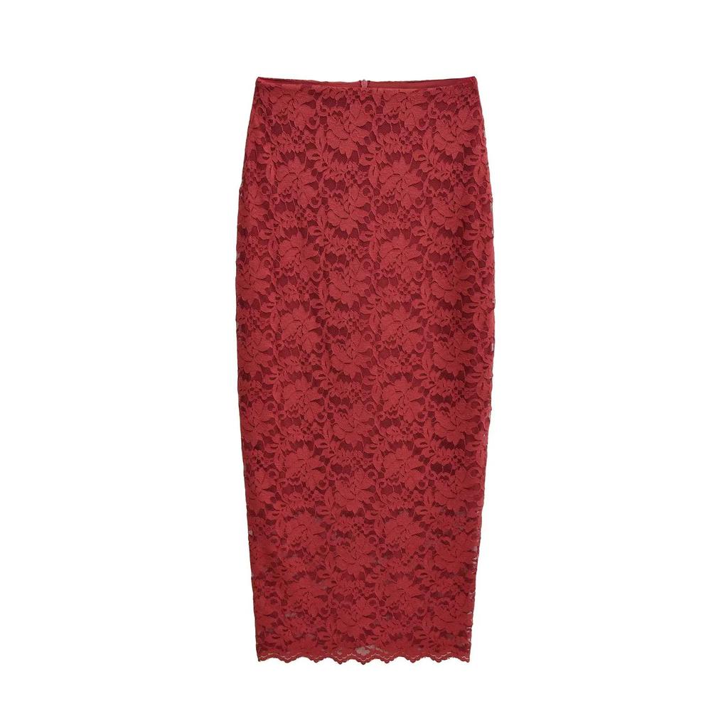 Retro Summer Lace Slit Skirt - Slimming Hip-Hugging Design for Women