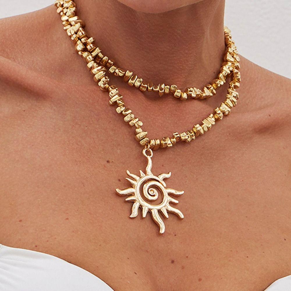 Imitation Pearl Sunflower Pendant Exquisite Beads Chain Choker Jewelry Multilayer  Necklace  Girls