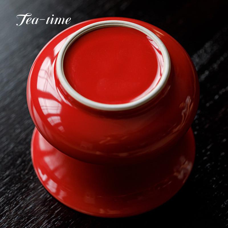 Hand Painted Ceramic Jianshui Forbidden City Red Tea Washing Bowl Residue Jar Water Bucket Chinese Big Pretty Bowl Tea Ceremony