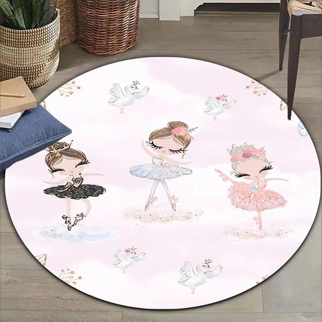 Cartoon Ballet Girl Round Carpet Moon Princess Print Rug For Children's Room Sofa Living Room Balcony Corridor Decor Floor Mat