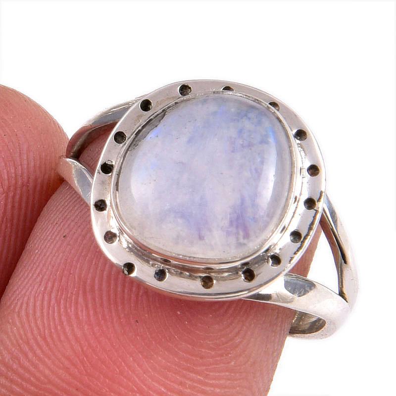 

Natural Rainbow Moonstone Gemstone 925 Solid Silver Jewelry Ring Size 7.5 W2N44