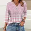 Women's Fashion Casual Printed V-Neck Button Three-quarter Sleeve T-Shirt Raglan Sleeve Top