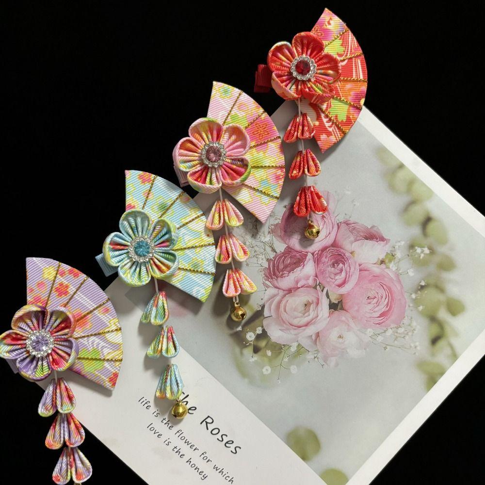 

Sakura Tassel Fan Hair Clip Bell Kimono Sakura Hairpin All-match Outdoor синий