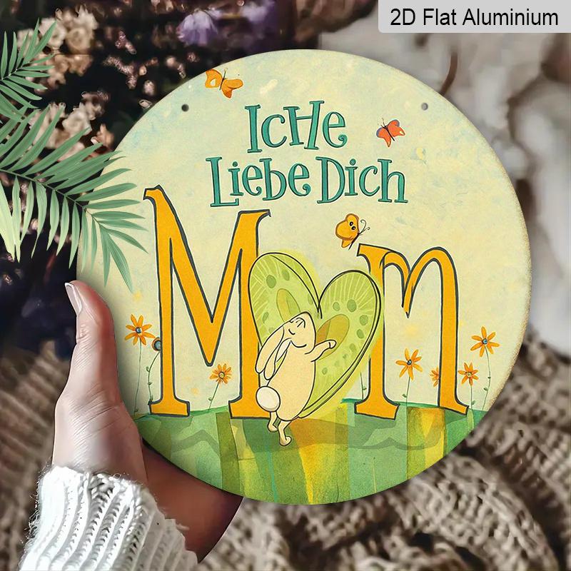 2D Flat - 1pc, 7.87X7.87 Inch 2D Flat Round Aluminum Sign, Vintage Aluminum Plaque About "I Love You Mom", Mother'S Day Decorative Sign, Suitable for