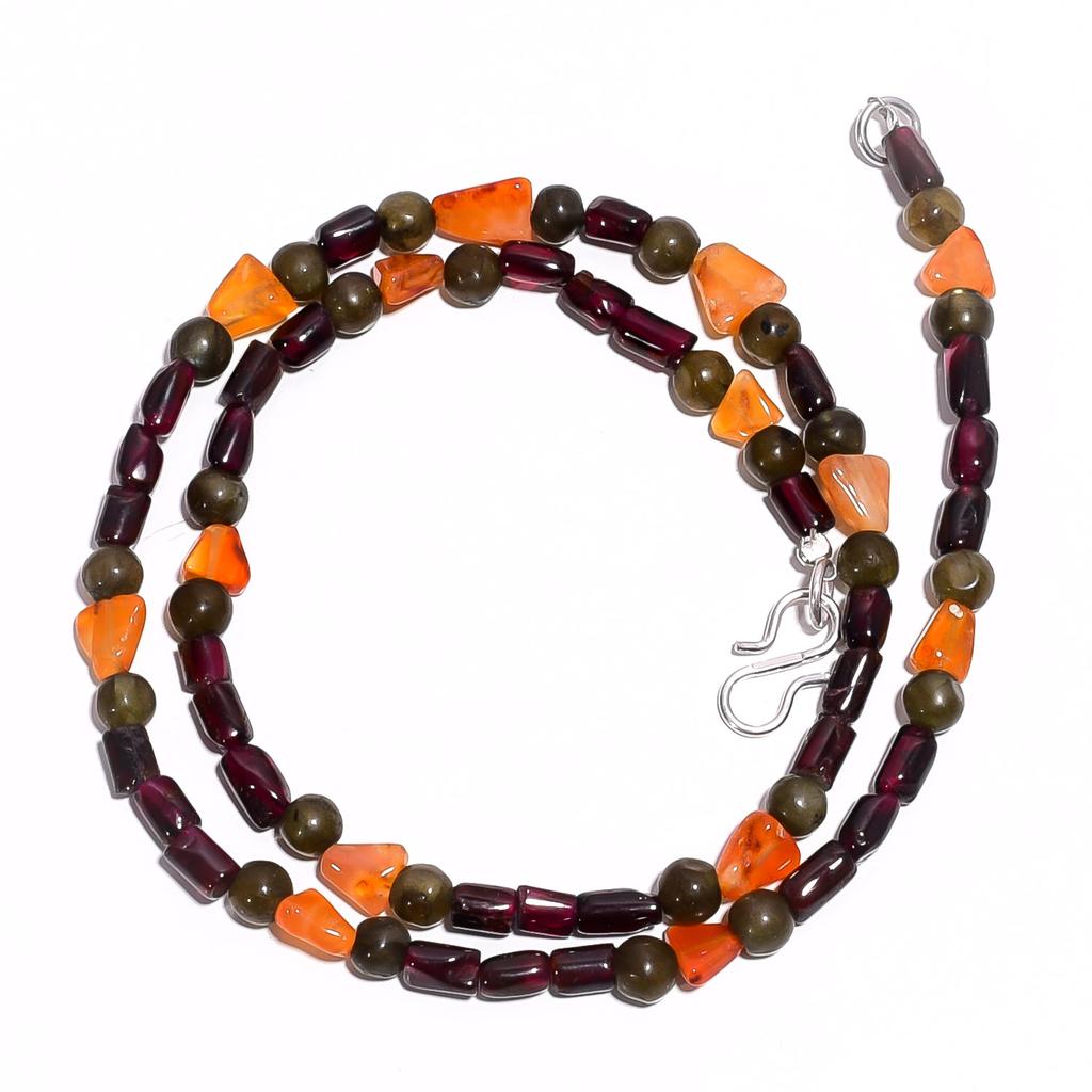 Natural Garnet Carnelian Labradorite Gemstone Smooth Beads Necklace 17" UB-4643 UB-4643