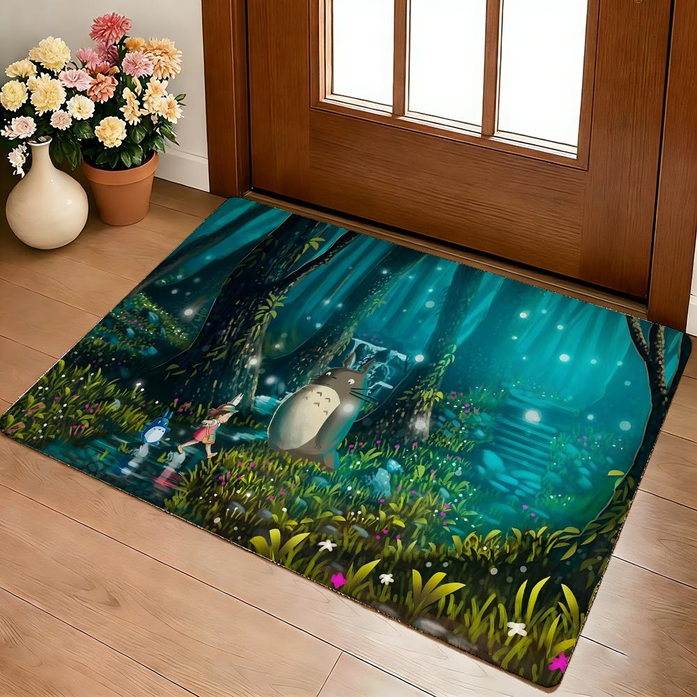 Kwaii Anime T-My Neighbor Totoro Floor Mat Cozy Flannel Soft Thick Non-Slip Mat For Living Room Bedroom Kitchen Decor Rugs