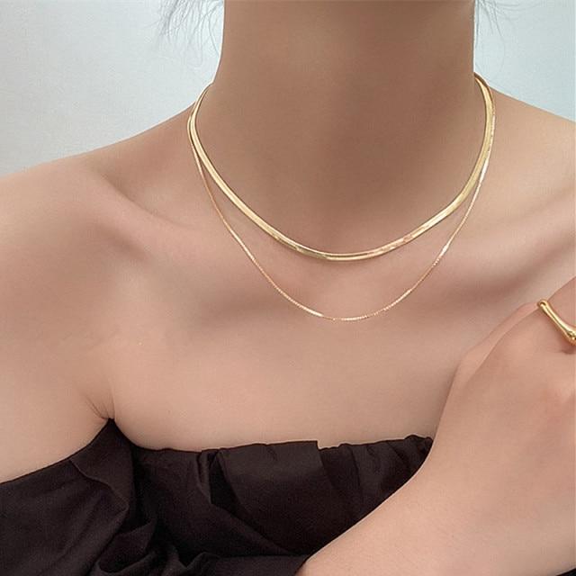 Women Neck Chain Gold Color Choker Necklaces Thin Chain On The Neck Minimalist Pendant Jewelry Chocker Collar For Girl