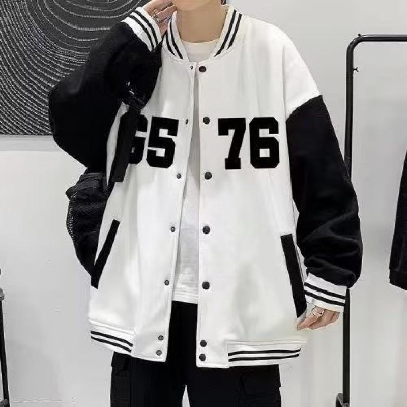 Men's Color-Block Print Baseball Jacket for Students