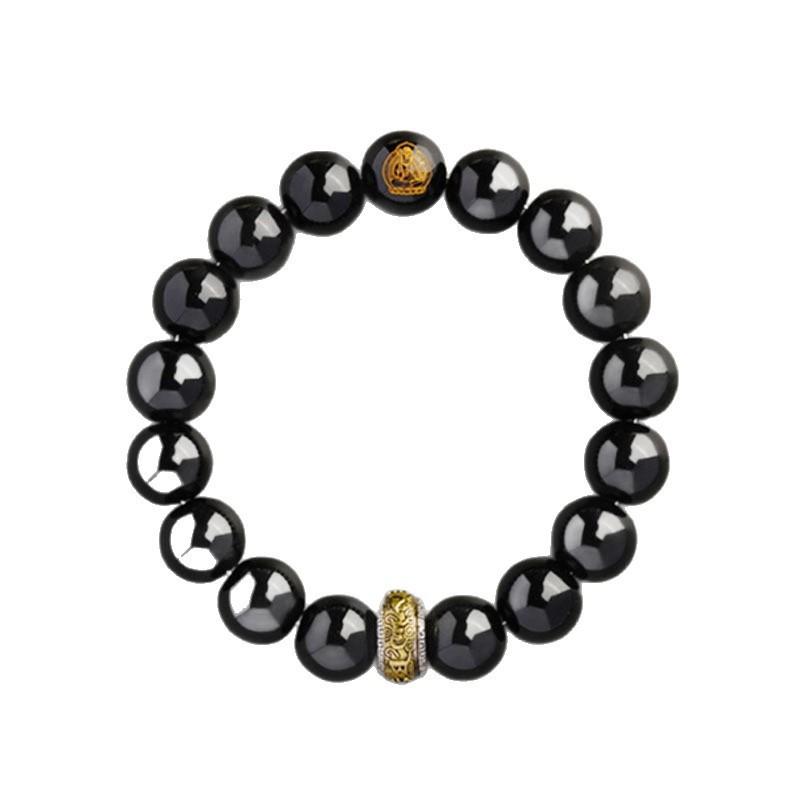 Zodiac Guardian Buddha Pure Obsidian Bracelet, Natural Stone Bracelet for Women, Natural Luck-Bringing Beads, Men's Obsidian Bracelet