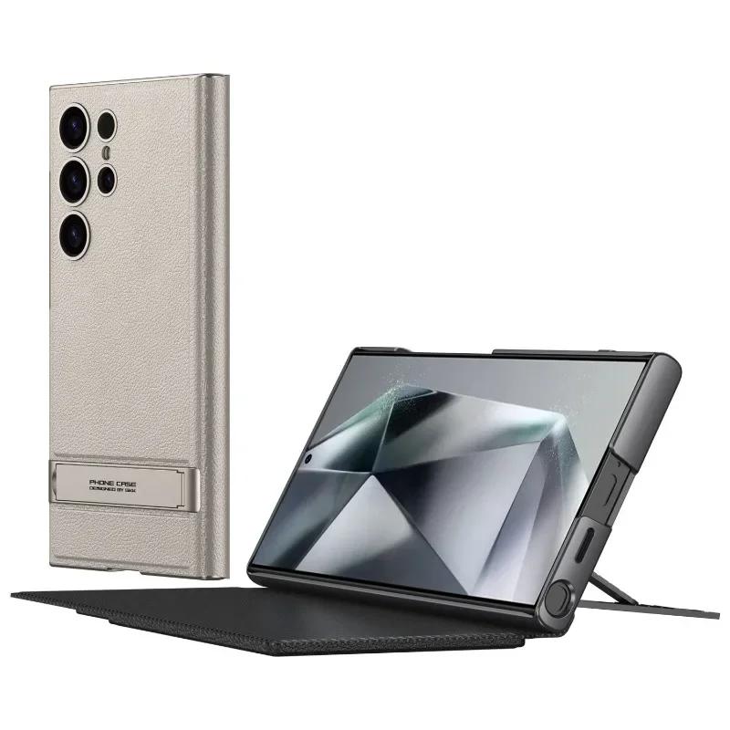 Flip Leather S24 Ultra Carbon Fiber Pattern Phone Case for Samsung Galaxy S24 Ultra Rack Card Holder Shockproof Protective Cover