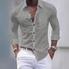 New Fashionable Men's Plaid Pocket Business Slim Casual Shirt Single Bretted Long Sleeve Shirt