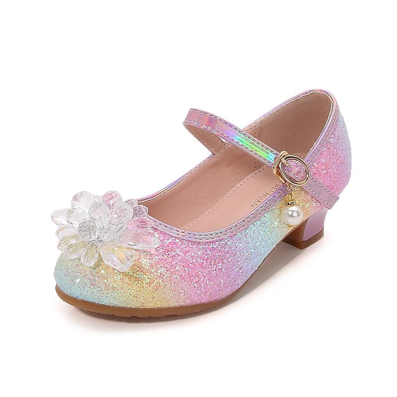 Girls' Crystal Leather Heels - Spring/Fall Princess Shoes with Soft Soles for Catwalks