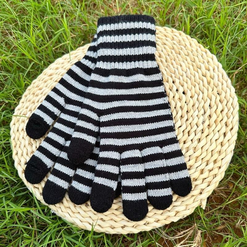 Winter Men Knitted Gloves Mobile Phone Touch Mitten Thicken Striped Striped