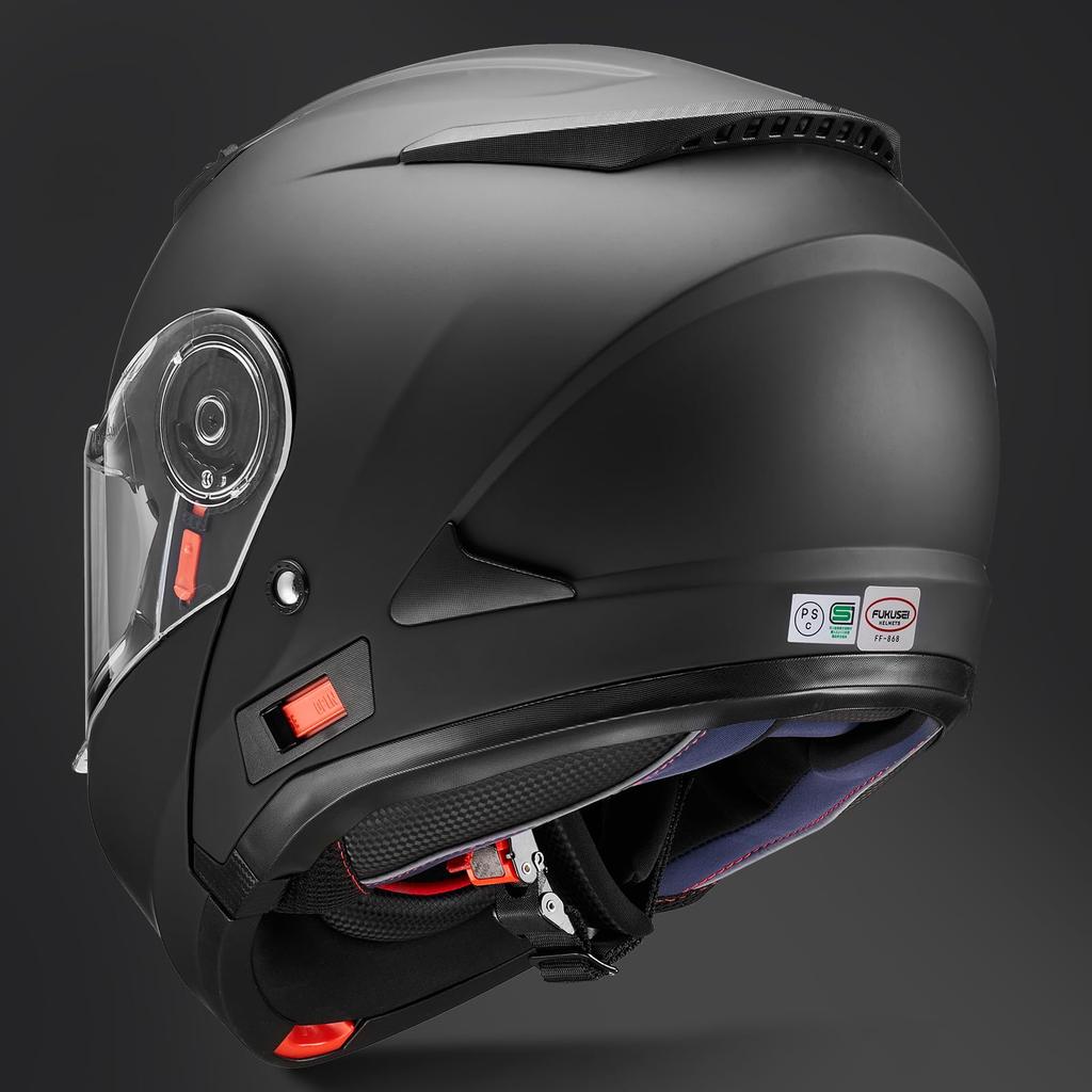Japanese FUKUSEI Full Face Motorcycle Helmet with Inner System FF868 Size [Official SG/PSC Product] Shield, Flip-Up Helmet, (Matte Black, M)