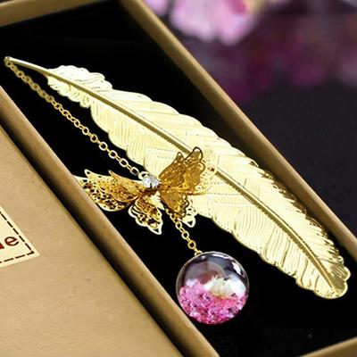1 pz segnalibri classici pendenti con farfalla in piuma di metallo con fiore segnalibro creativo regalo ZH