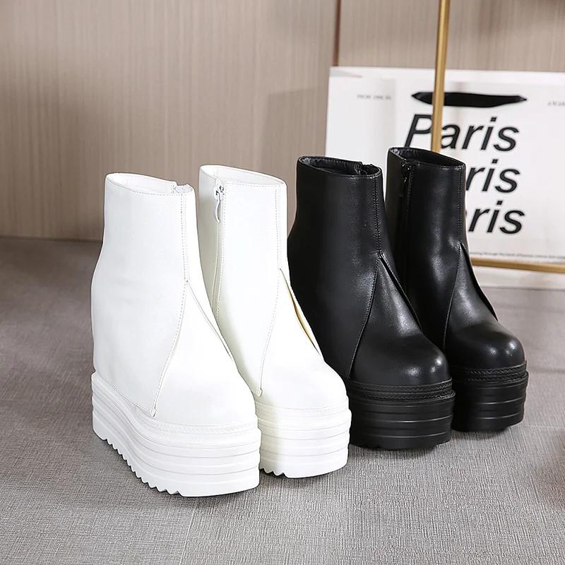 Fashion 14 CM High Heels Ankle Boots For Women Platform Boots White Black Female Shoes