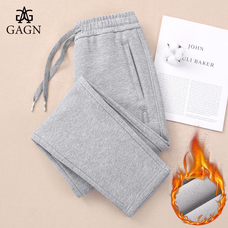 

Women s Grey Fleece-Lined Cotton Embroidery Pants, Autumn/Winter, Loose Straight Leg, 2025 Casual Mid-Age Style Medium