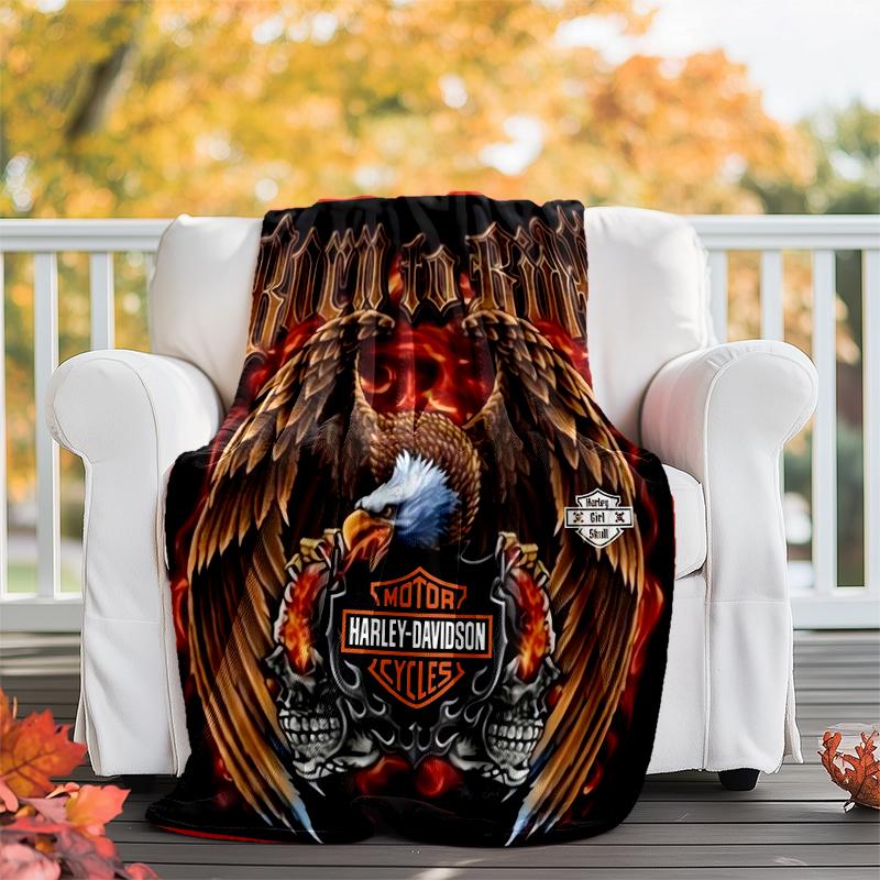 Vintage Motorcycle Flannel Blanket Soft All-Season Throw, Design for Camping, Car Travel, Hiking Sofa, Bed, Office Perfect Gift for Parties