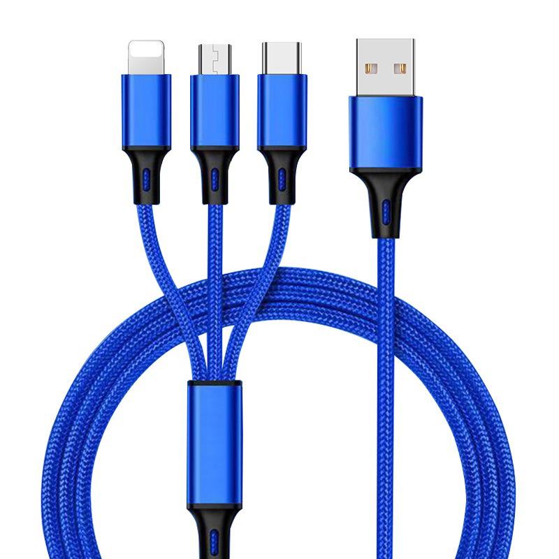 Woven 3-in-1 Mini Charging Cable with Laser Logo for Apple, Huawei, Type-C Devices