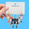 Lovely 3 Pairs/Set Enamel Fun and Cute Alloy Hanging Tail Cat Dangle Earrings Colored Cat Ear Jewelry Set Gift for Women Girls