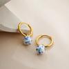 Vintage White&Blue Flower Enamel Beads Hoop Earrings for Women Gold Plated Stainless Steel Huggies Earring Creative Jewelry Gift