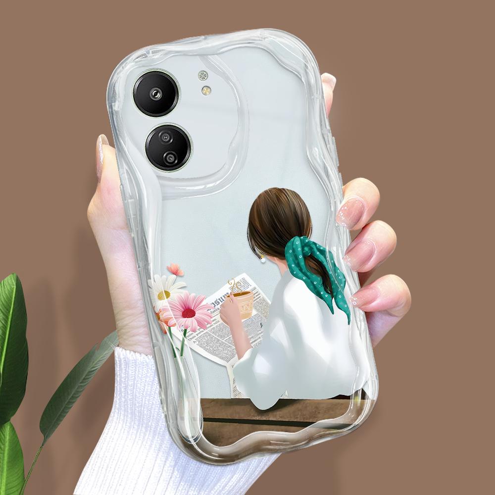 Carcasă cu textura cremă cu model de desene animate cu margine ondulată Husă din silicon moale pentru telefon pentru Xiaomi Redmi