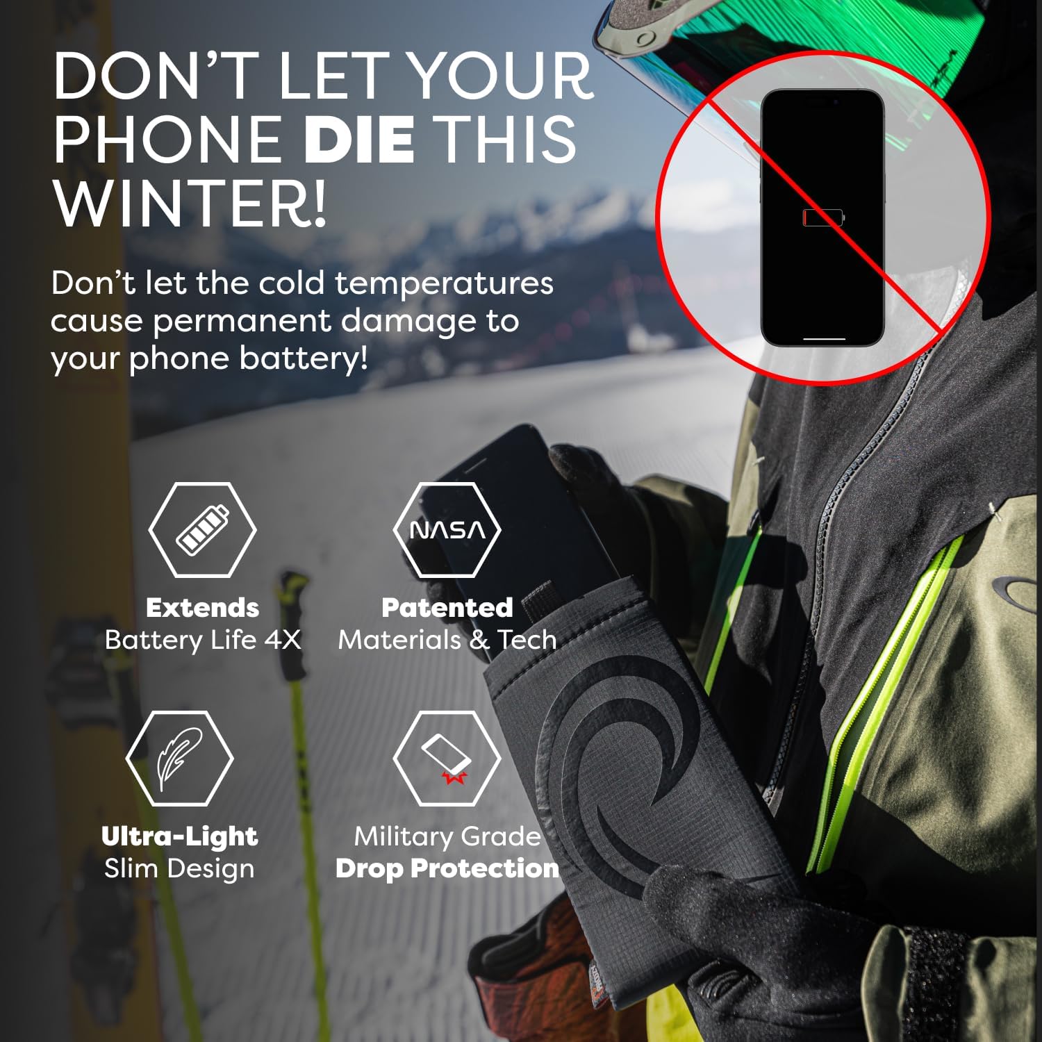 Apollo II Thermal Phone Case - Cold Weather Insulated, NASA Tech, Military Grade, Black