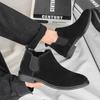Pánské chelsea boty 2025 jarní nové kožené boty s vysokým svrškem trendy britské martensky jednobarevné ležérní polokozačky