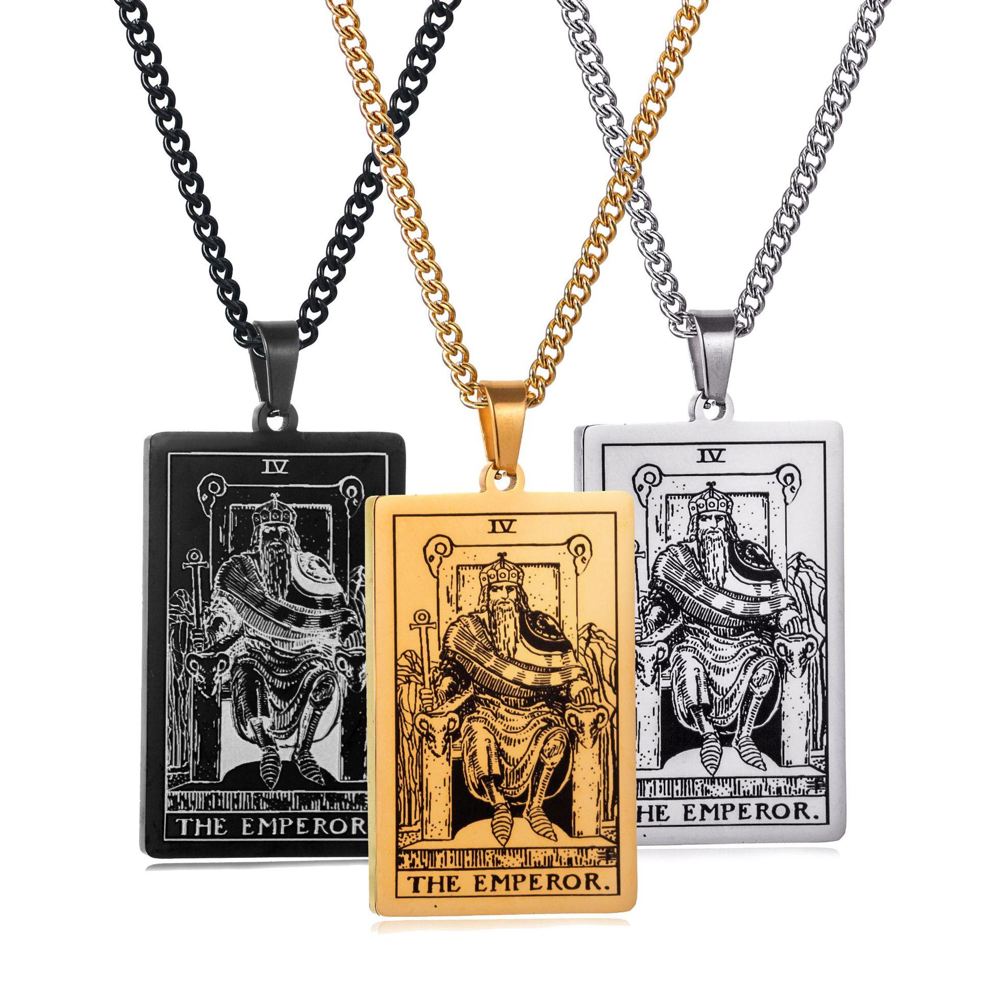 TAROT Card Pendant Necklace | Unisex Titanium Steel Necklace | Stainless Steel PVD Gold & Steel Color Silver