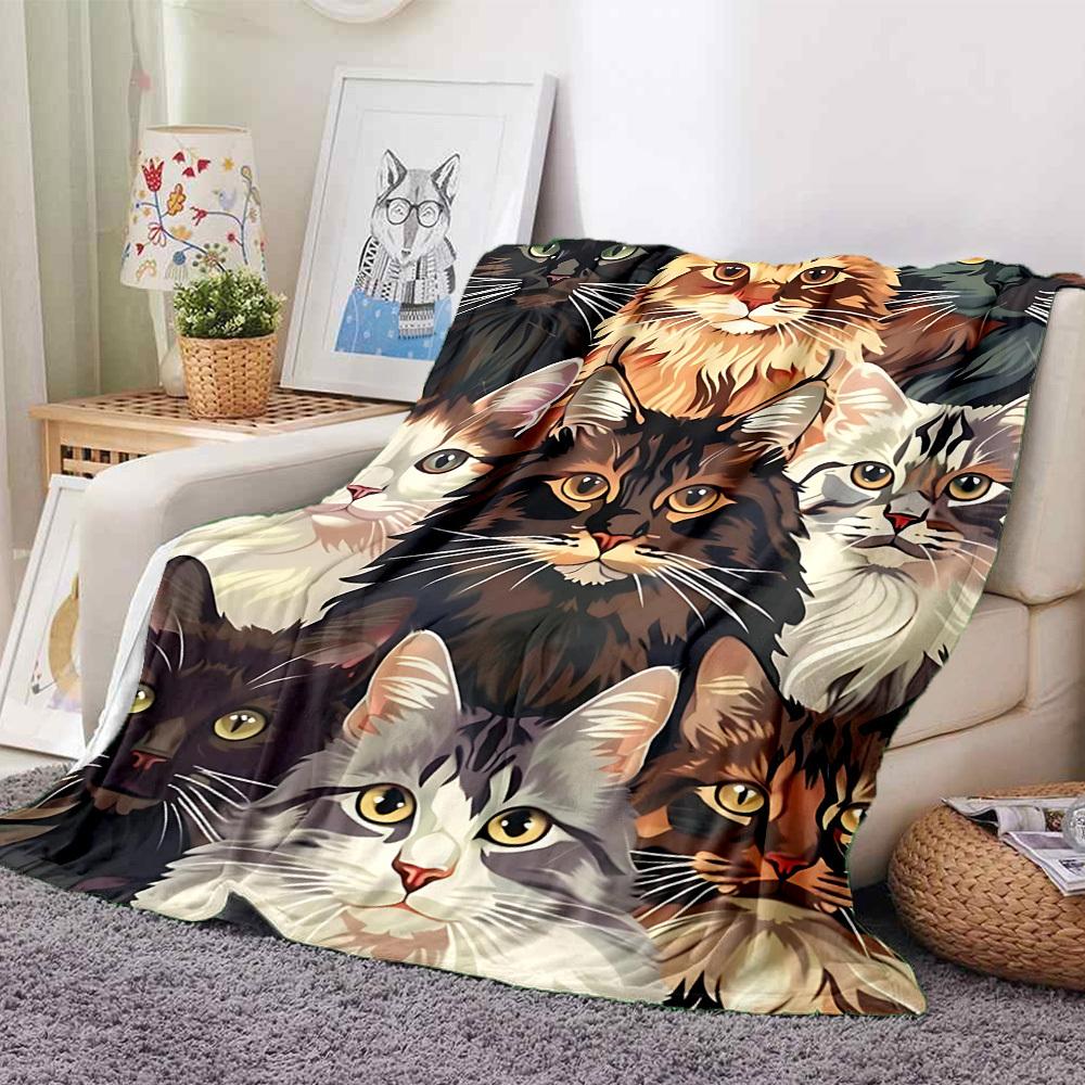 1pc Cat Collection Print Blanket   Lightweight Flannel Throw Blanket For Sofa, Bed, Living Room, Office, Outdoor Travel, Camping