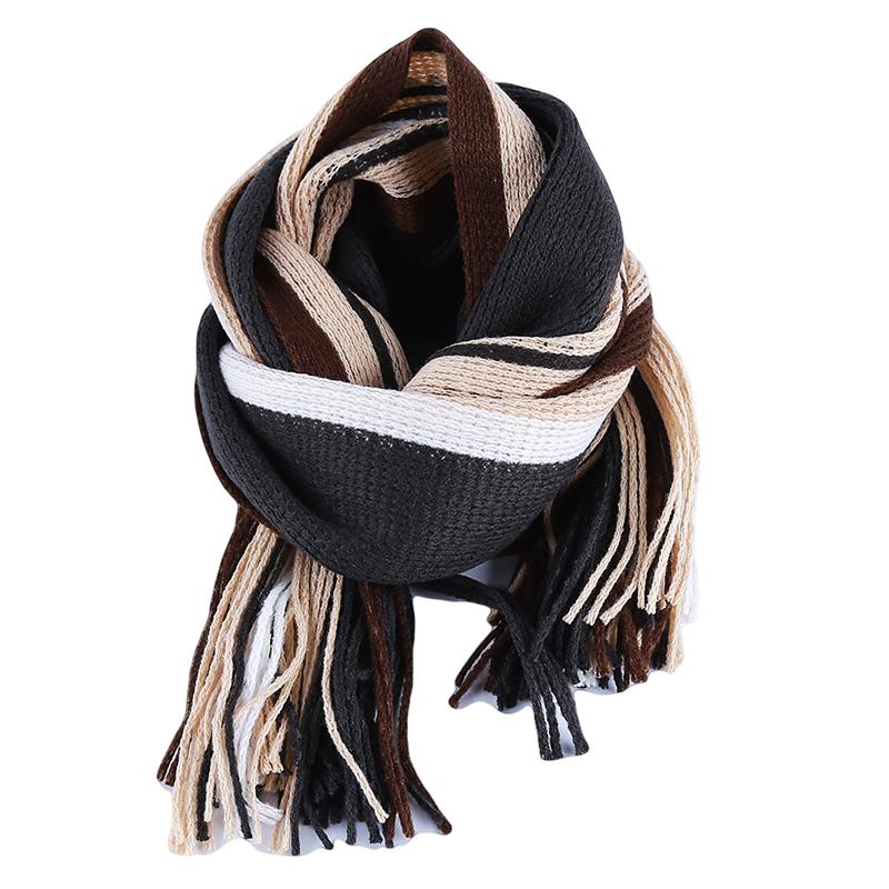 Classic Men's Scarf Winter Warm Faux Acrylic Soft Tassel Long Shawl Business Casual Striped Scarf Men's Clothing Accessories