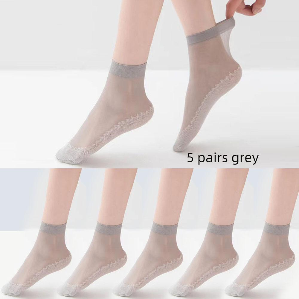 5 Pairs Breathable Comfy Semi-sheer Unisex Socks - Non Slip Bottom - Women's Stockings & Hosiery
