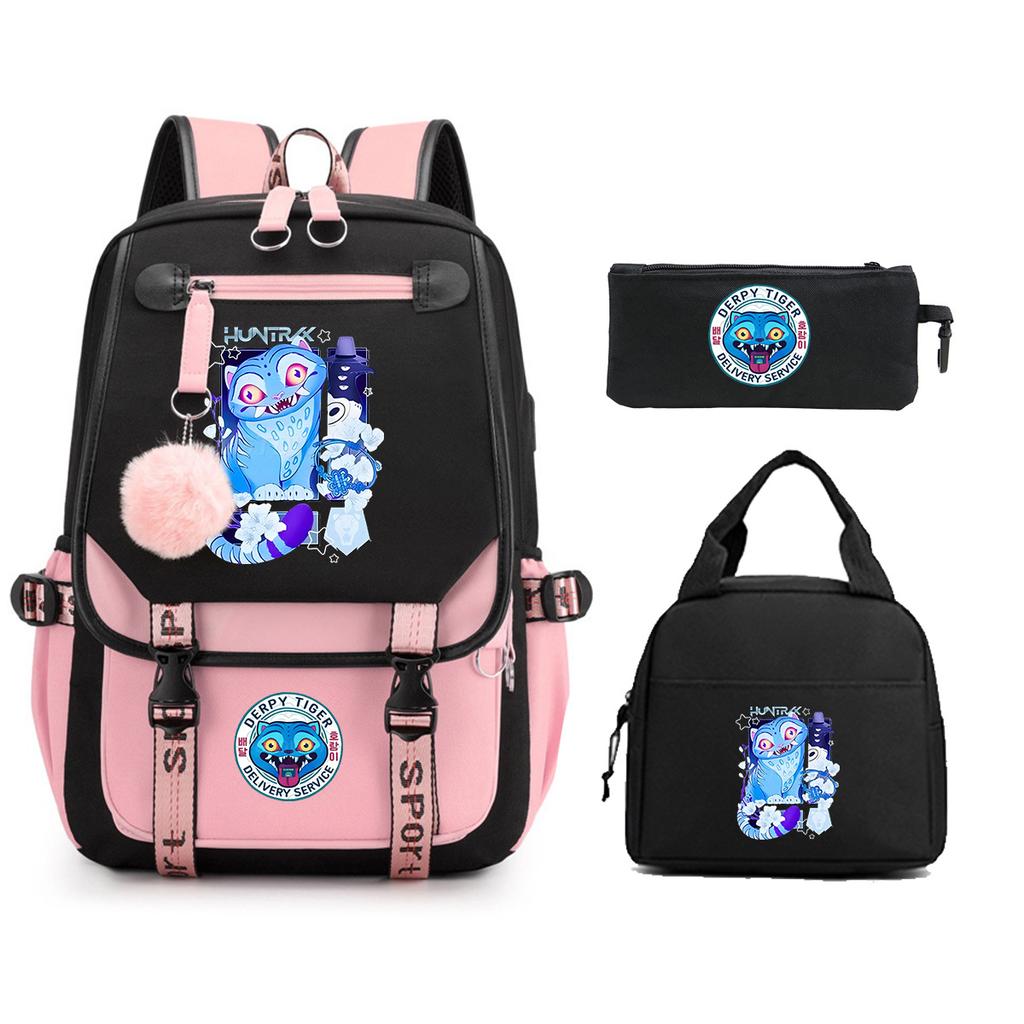 Animation Cartoon Printing Student Schoolbag Three-Piece Set Campus Trend Men And Women Versatile Casual Backpack Large Capacity