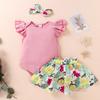 Newborn Infant Baby Girls Fly Sleeve Romper Floral Skirt Hairband Outfits Sets