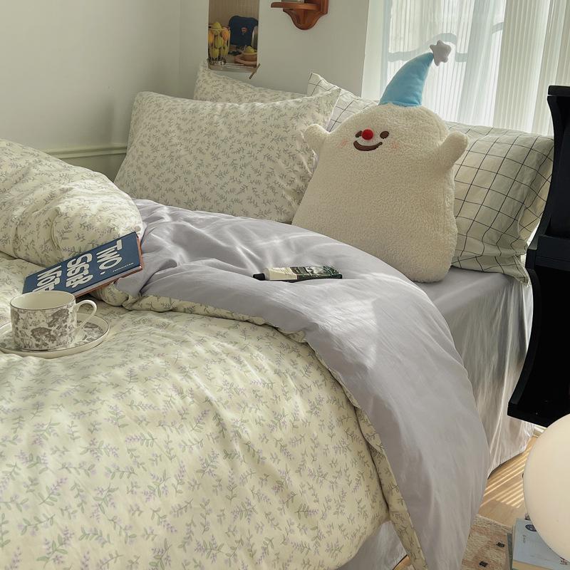 Juego de cuatro piezas de algodón puro de 60 hilos, cama gruesa de algodón puro, juego de tres piezas, algodón de fibra larga, funda de edredón pequeña y fresca, sábana ajustable