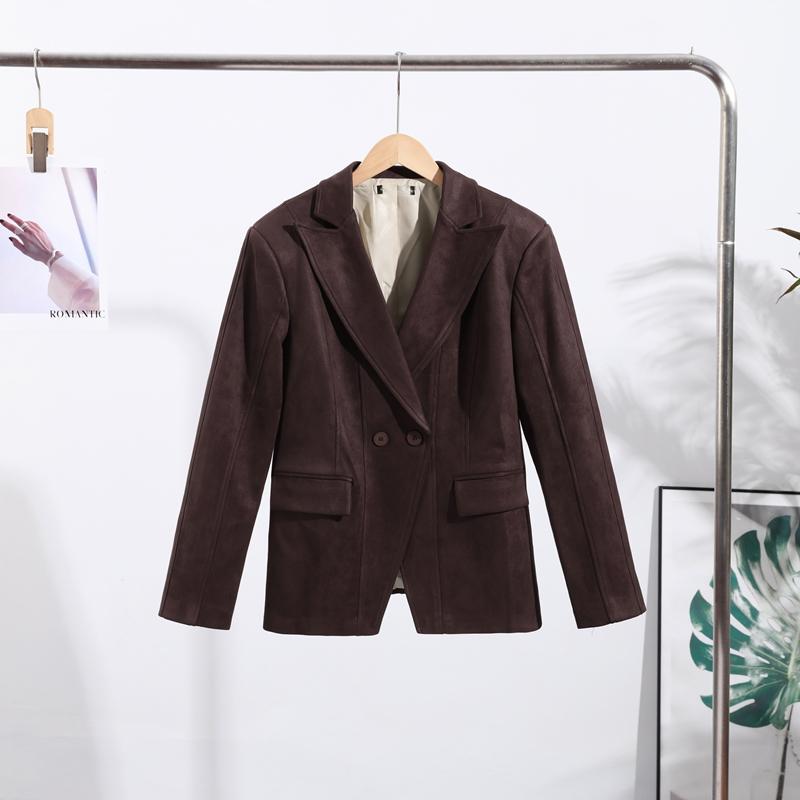 Dark Brown Suede Laplel Jacket Women's Warm Long Sleeve Commute Outerwear Retro British Style Temperament Jacket Autumn 2025