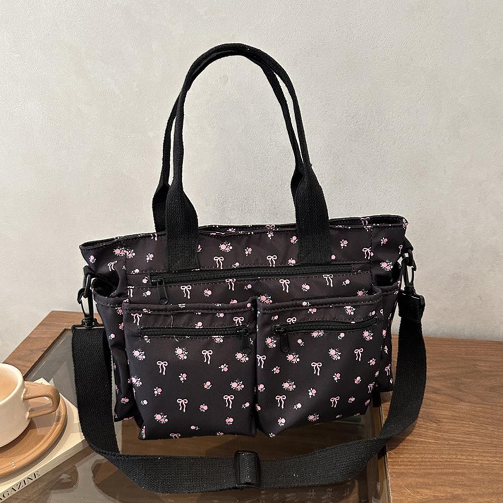 Casual Large Capacity Tote Bag Bow Adjustable Strap Crossbody Bag Multi-Pocket Waterproof Shopping Bag