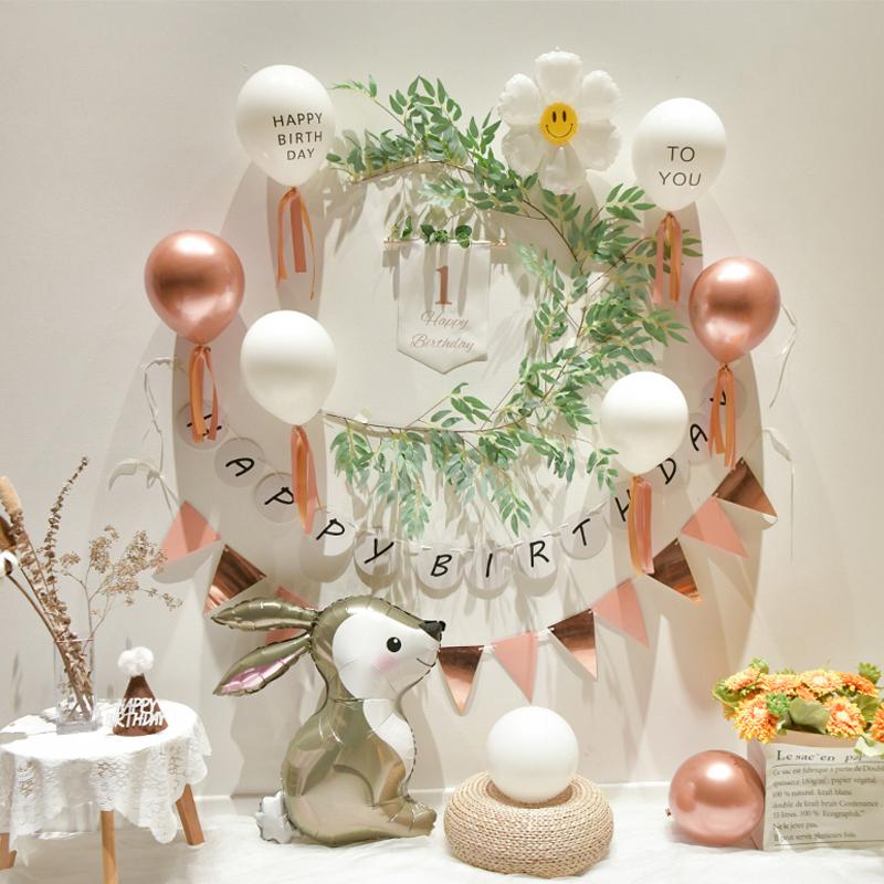 Baby'S 1St Birthday Decorates Ins Fengsen Net Red Balloon Decoration Background Wall Scene Decorates Party Supplies