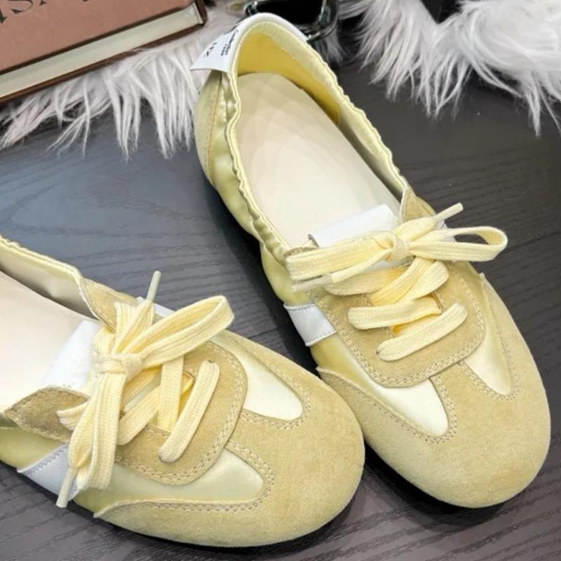 Ballet Women's Flat Autumn New Lace-up Breathable One-pedal White Shoes Fashion Single Shoes