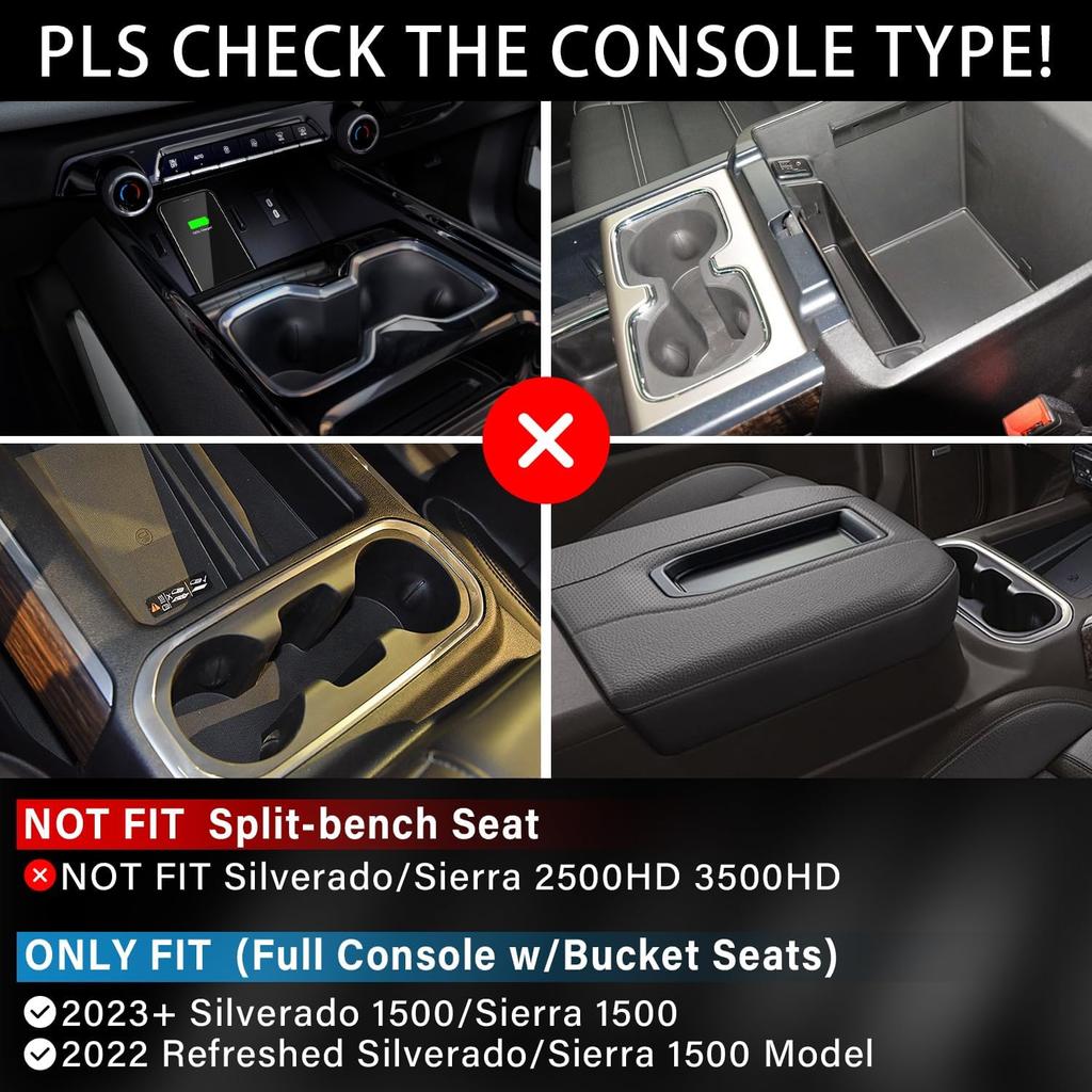 7Pcs Center Console Liners For  2024 2025 2026 Chevy Silverado/GMC Sierra 1500 &  Refreshed 1500 Models, Premium  Non-Slip Cup Holder Mats, Full