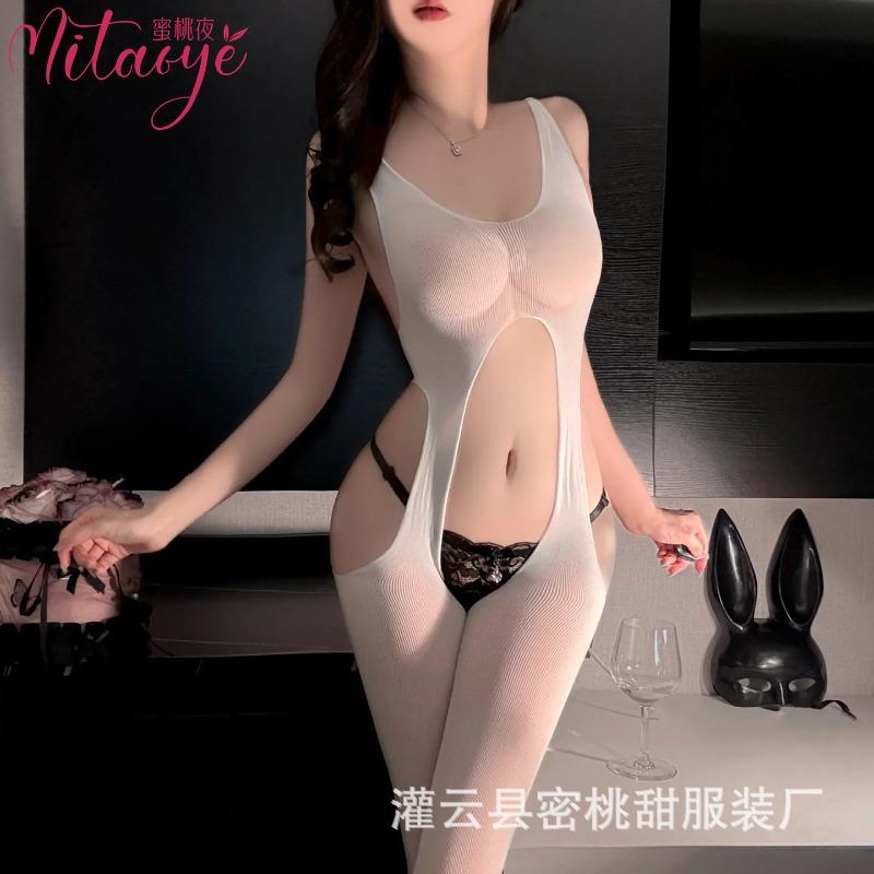 Sexy Underwear, Hot Four-sided Hollowed-out Open-file One-piece Mesh Clothes, Sexy Perspective Suspenders, Free-to-take Mesh Socks