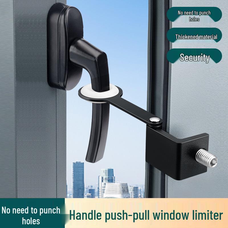Child Safety Window Lock - No Drill Aluminum Casement Limiter & Handle