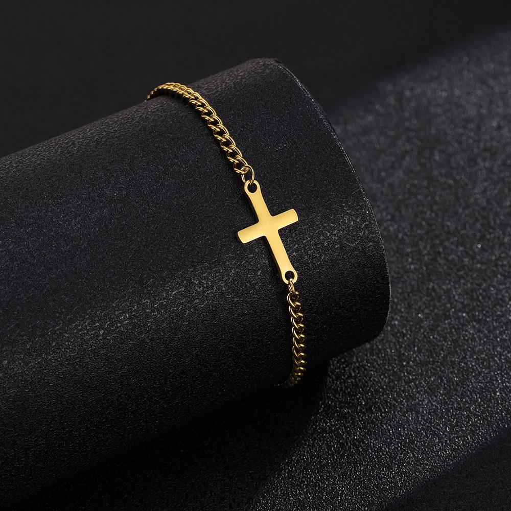 Elegant Gold Cross Stainless Steel Bracelet for Couples