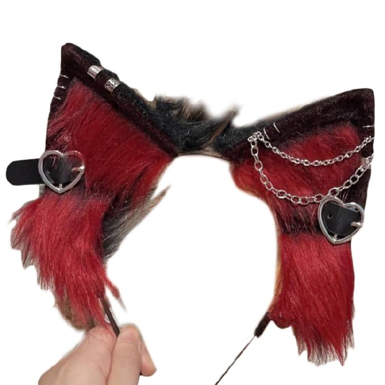 Cat Ear Hairband with Alloy Earring Whimsically Plush Wolf Headband for Cosplay