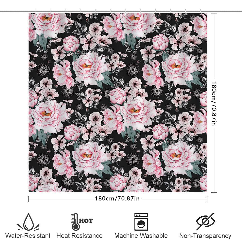 Modern Floral Shower Curtain Black Pink White Flowers Decorative Bathtub Cover Home Bathroom Accessories For Wedding Party Decor