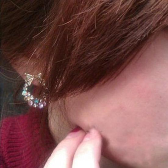 Women Multicolor Rhinestone Inlaid Bowknot Decor Stud Earrings Jewelry Gift