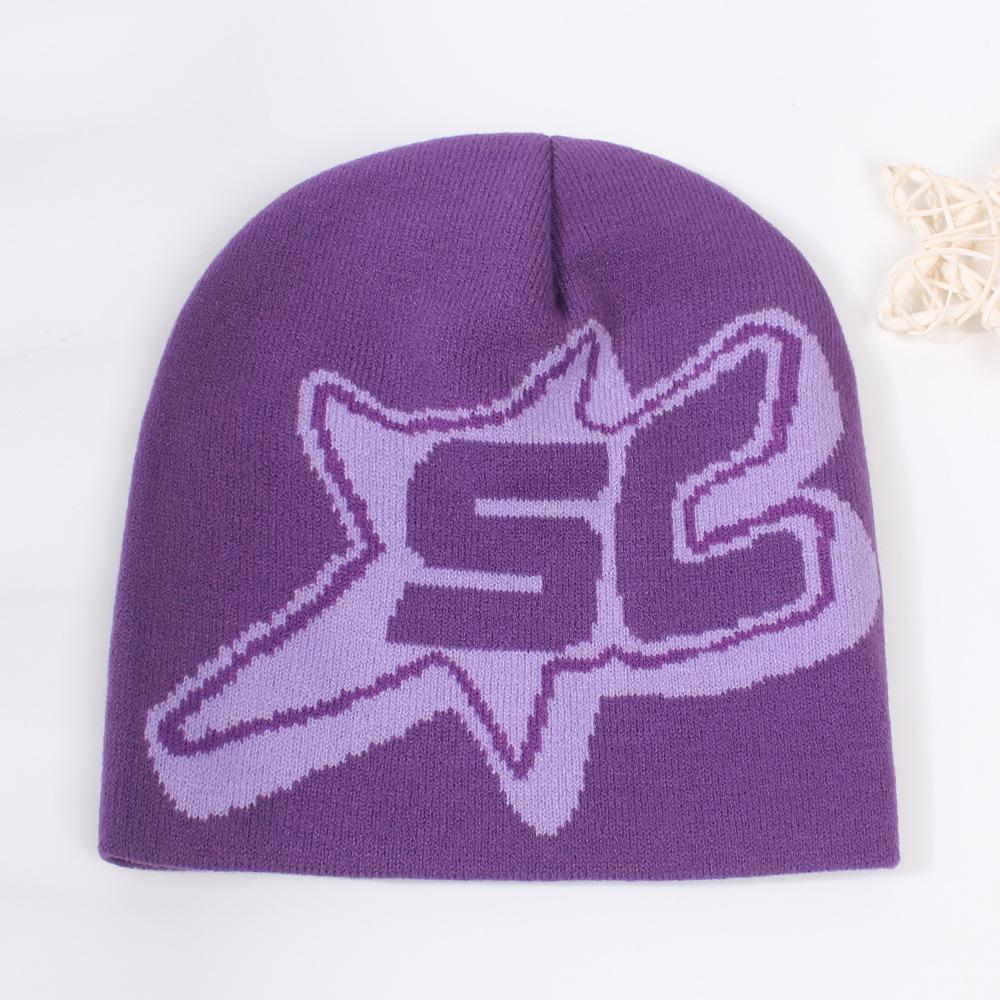 Hat Hip Hop Style Letters Unisex Warm No Brim Solid Color Knit Hatsbeanie